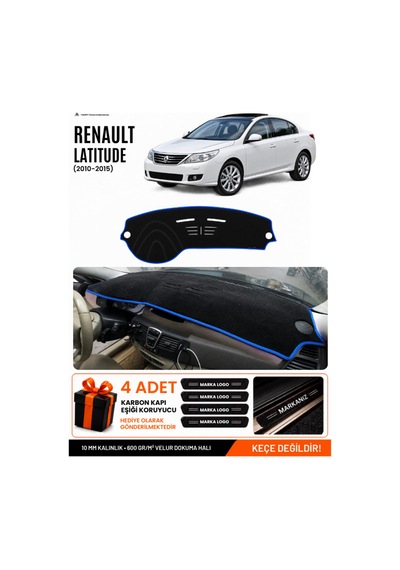 Renault Latıtude 2010-2015 Uyumlu Torpido Örtüsü, Torpido Kılıfı - Siyah-mavi - Re034
