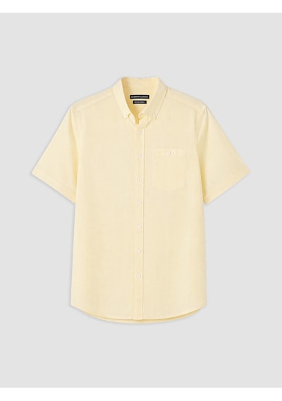 Lcwaıkıkı Classic Sarı Regular Fit Keten Karışımlı Erkek Gömlek