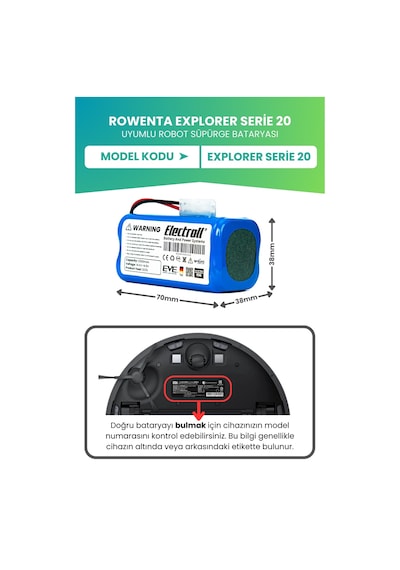 Rowenta Explorer Serie 20 Uyumlu Batarya Ultra Yüksek Kapasite 3200mah Pil Robot Süpürge Bataryası
