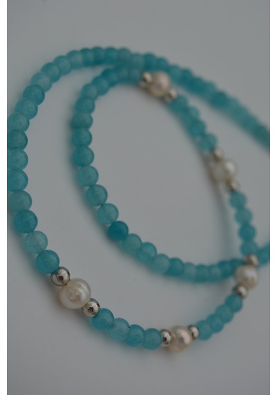 Stoneage Jade Ve Incili Kadın Doğal Taş Kolye Gri