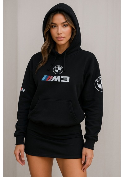 Hmo Store Unisex Siyah Hoodie Bmw Logolu Rahat Kesim Siyah