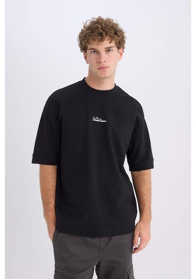 DeFacto Loose Fit Bisiklet Yaka Baskılı Ağır Kumaş Kısa Kollu Tişört D5496AX25SPBK81