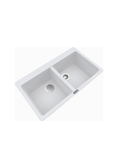 Polex Cristalüx Granit Evye P-N9 Beyaz 2 Hazneli Tezgah Altı Ve Tezgah Üstü Mutfak Evyesi 86x50.5 CM