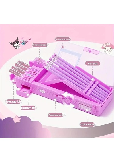 Tianchishop Mor Kulomi Sanrio Kuromi Melody Kilitli Kalem Kutusu Şifreli Çekmeceli Okul Ofis Mor Kulomi