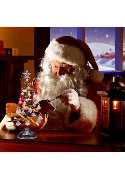 Vıp Kalite 20 Cm Metal Kristal Sarkıtlı Yılbaşı Ağacı Beyaz Led Işıklı Noel Ağacı Gümüş Çam Ağacı 20 Cm