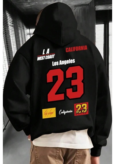 California 23 Baskılı Oversize Sweatshirt Siyah