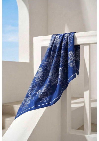 Silk Home Viskon Velora Eşarp Dört Mevsim Barok Floral Desen Mavi 90x90 Çok Renkli