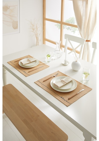 Ocean Home Textile 6 Adet Jüt Believe Baskılı Sofra Sunum Tabak Altlığı Supla Amerikan Servisi 45 x 35 CM Bej