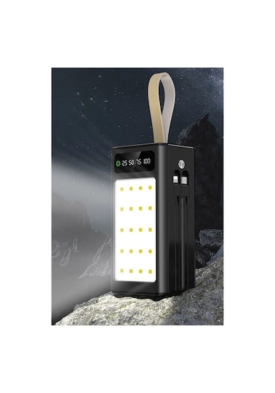 Pw-85 30.000 Mah Powerbank Lcd Göstergeli 4xusb Dahili Type-c Lightning Kablolu 20 Led Fenerli Hızlı Şarj Çok Renkli