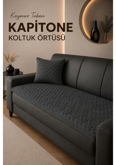 Kaymaz Taban Kapitone Koltuk Örtüsü Çekyat Koruyucu 70x190 Cm Füme