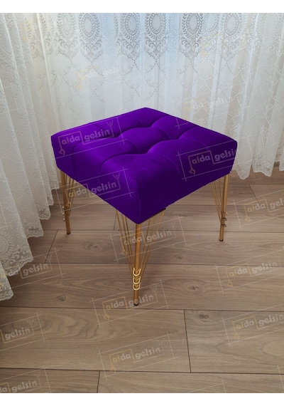 Modern Dilim Puf Ayakucu Puf Gold Metal Ayak 45 45 Vizon