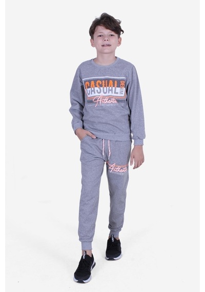 Cyberrabit Baskılı Erkek Çocuk Kanguru Cepli Kapüşonlu Gri Sweatshirt Gri