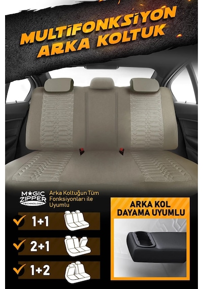 Panda Venedik Serisi Jakar Kumaş Oto Koltuk Kılıfı - Tam Set Gri - Siyah