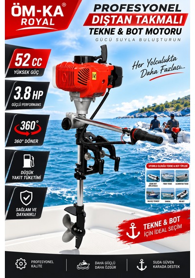Öm-ka Royal 52 Cc 3.8 Hp Profesyonel Dıştan Takmalı Tekne & Bot Motoru 2 Zamanlı Ry520