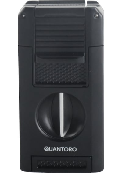 Quantoro Çift Torch Pürmüz V-cut/delicili/iğneli Siyah Metal Puro Çakmağı - Trz1094