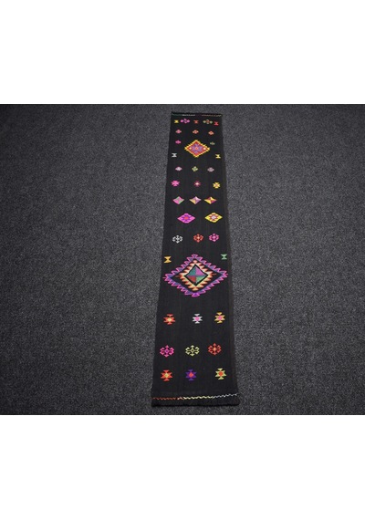Zehra Abla Halı Yeni El Dokuması Siyah Bardız Erzurum Mini Yolluk Yün Kilim 7461 Çok Renkli