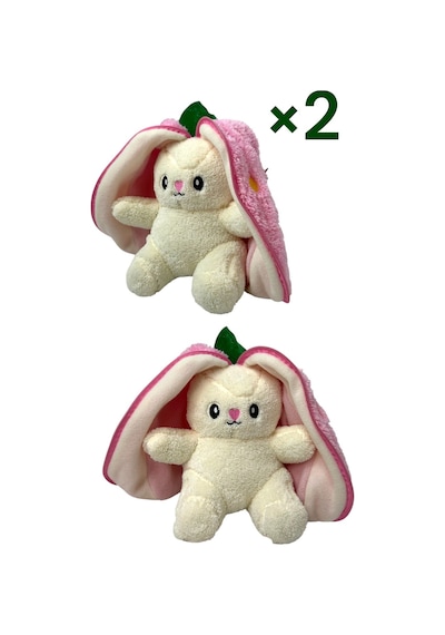 2 Adet Sevimli Çilek Tavşan Peluş Çantalı Hediyelik 50 Cm Oyuncak PEMBE