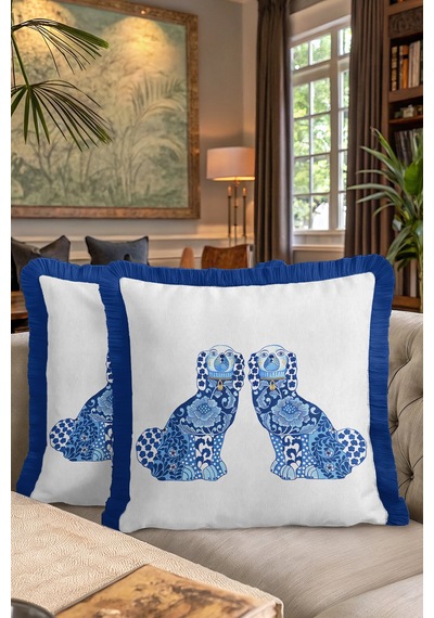 Çini Motifli Saçaklı Yastık Kılıfı - Vintage İngiliz Klasik Mavi Bohem Püsküllü Kırlent Kılıfı Buzlu Okyanus Bej Çini Motifli Saçaklı Yastık Kılıfı - Vintage İngiliz Klasik Mavi Bohem Püsküllü Kırlent Kılıfı Buzlu Okyanus Bej