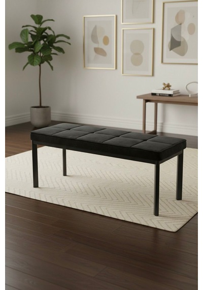 Vena 105x40 Bench - Babyface Kumaş Çımalı Döşeme Puf Bench Siyah Ayaklı Siyah