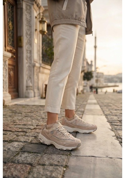 Fort 07387 Rahat Kalın Taban Sneaker Kadın Ayakkabı Bej