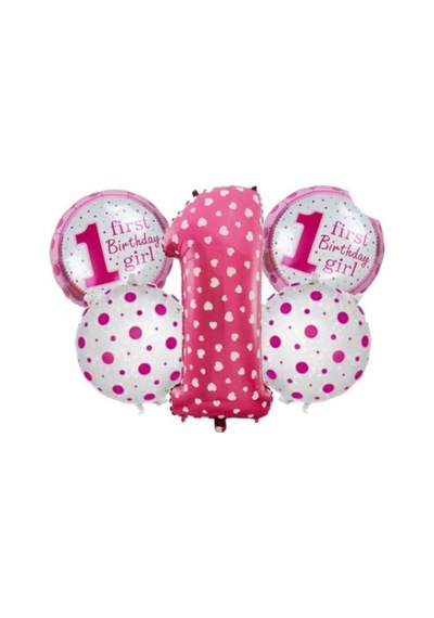 Folyo Balon 1 Yaş Kız Balon Seti 5 Li Pembe Pembe