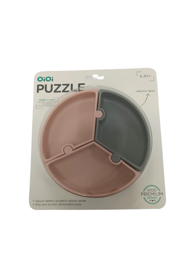 Oioi Puzzle Vakumlu Mama Tabağı - Pinky Pink / Powder Grey Gri - Pembe
