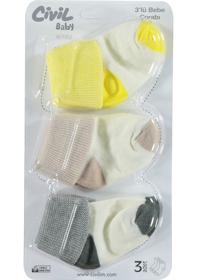 Civil Baby Bebek 3'lü Çorap Set 0-6 Ay Bej D3c49202323s1 Krem