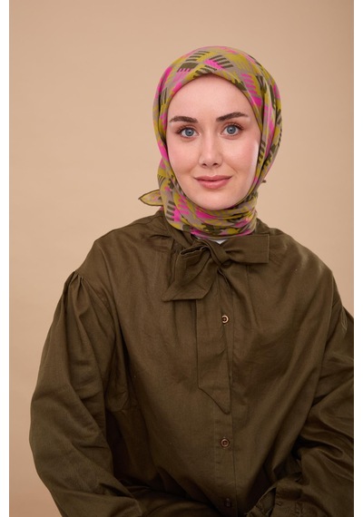 Silk Home Yaz Esintisi Eşarp 150001-06 Yeşil Kahve, Asit, Pembe, Kına Yeşili