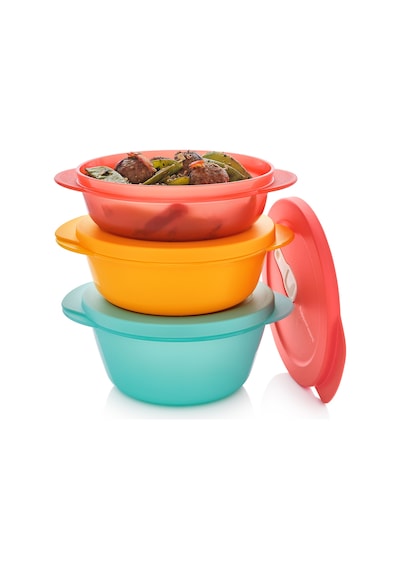 Tupperware Mikro Oval Kap 3Lü Set 1L15L2L Çok Renkli