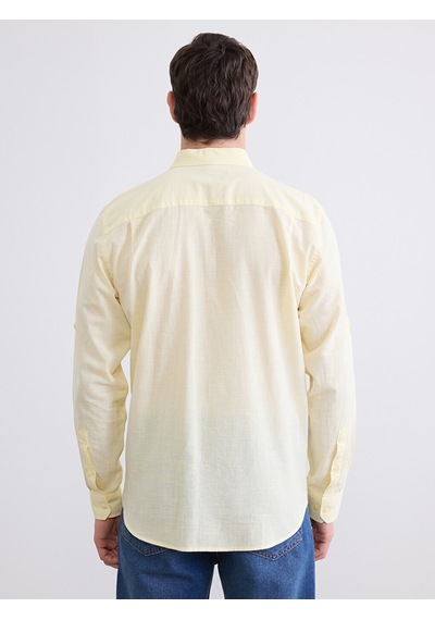 Lcwaıkıkı Classic Sarı Regular Fit Keten Karışımlı Erkek Gömlek