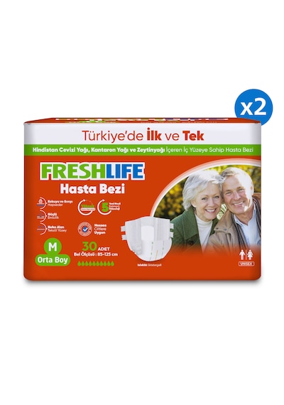 Freshlife 2'li Medium Bel Bantlı Yetişkin Hasta Bezi 30X2 (60 Adet)