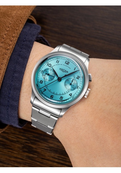 Vulcain Monopusher Heritage Turquoise Chronograph Mekanik Erkek Kol Saati Metalik