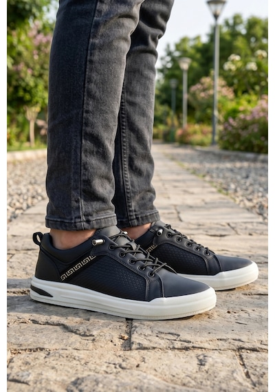 In Step Comfort Elite Grek Desenli Siyah Erkek Günlük Spor Ayakkabı