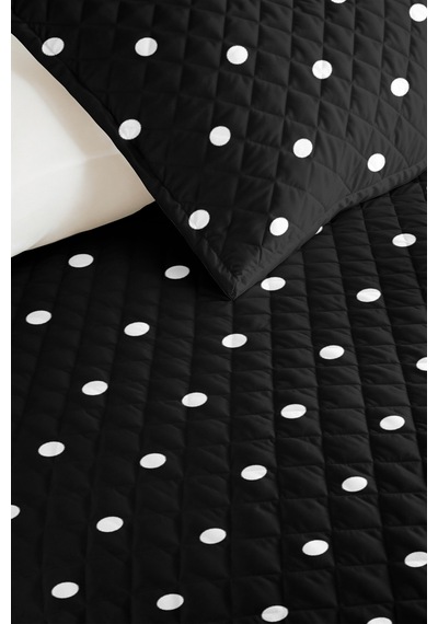 Siyah Puantiyeli Minimal Tek Kişilik Pike Takımı-beyaz Geometrik 160x220 Cm Kapitone Yatak Örtüsü Mavi
