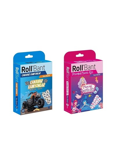 Roll Bant Canavar Kamyonlar Yara Bandı 12 Adet + Prenses Deniz Kızı Yara Bandı 12 Adet