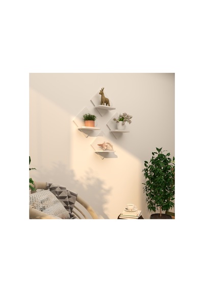 4'lü Raf Çiçeklik Seti 34x34 Cm Duvar Rafı Beyaz Ceviz Doğal Ahşap Siyah Beyaz