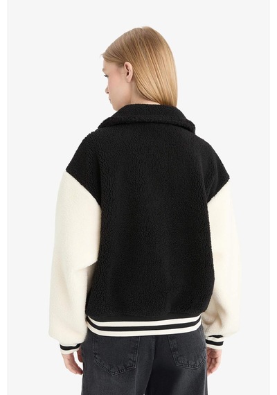 Defacto Coool Oversize Geniş Kalıp Polo Yaka Pelüş Bomber Ceket E9837ax25wnbk81 Siyah