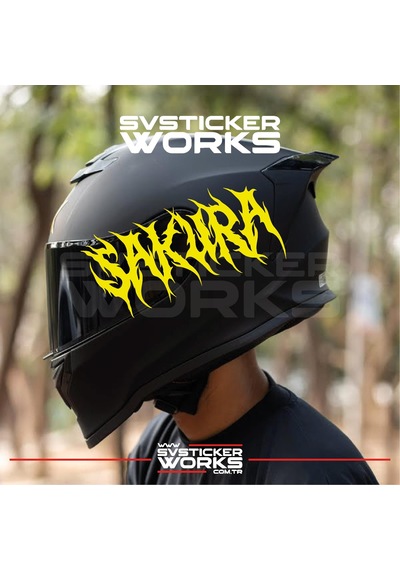 Sakura Yazılı Kask Sticker Tüm Kasklar Uyumlu Tek Yön 1 Adet Sarı