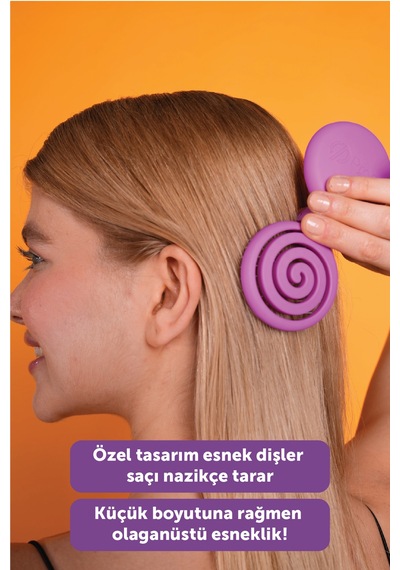 Beauty Makaron Saç Fırçası - 3d Esnek, Aynalı, Çanta Boy - Compact Detangler Mürdüm