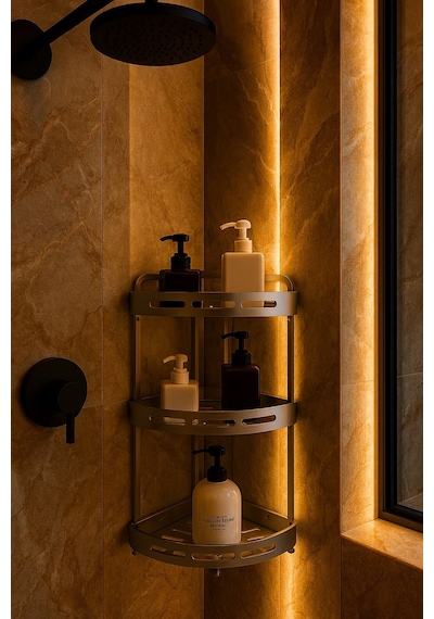 Alüminyum Paslanmaz 3 Katlı Banyo Köşe Rafı Banyo Düzenleyici Organizer Gümüş