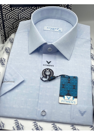 Klasik Kısa Kol Keten Cotton Nefes Alan Kumaş Hediye Kutulu Erkek Gömlek Fs-004570 - Açık Mavi-3292 Açik Mavi