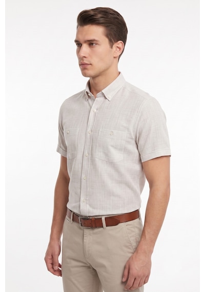 Mösyö Erkek Çift Cepli % 100 Cotton Kısa Kol Gömlek Bgl-st05647 Taş