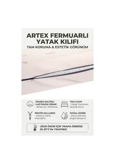 Kılıf Cotton 160x200 Yatak Kılıfı Koruyucusu Örtüsü Fermuarlı Kapitone Fit Zippered Mattress Cover Natural