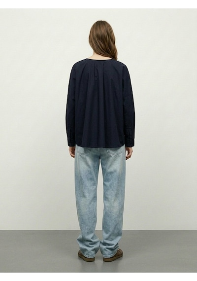 LTB Oversize V Yaka Cep Detaylı Lacivert Gömlek
