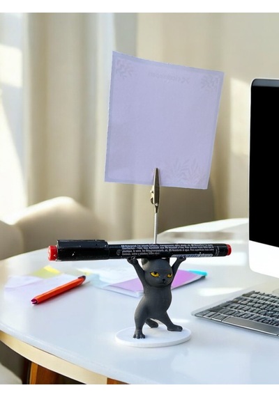 Antrasit Renk Kalem Tutabilen Dansçı Kedi Fotoğraf Not Tutacağı Ofis Masası Hediyelik Turuncu