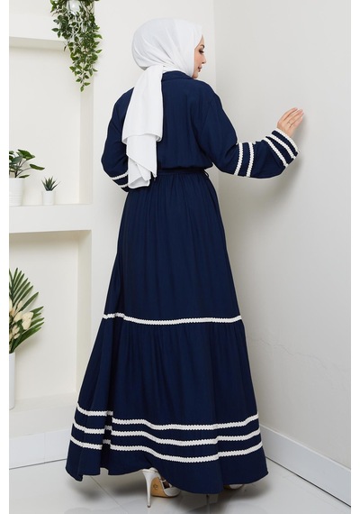 Hb Harma Time Butik Kadın Çilek Kumaş Şerit Detaylı Kuşaklı Lacivert Elbise Lacivert Lacivert Hb Harma Time Butik Kadın Çilek Kumaş Şerit Detaylı Kuşaklı Lacivert Elbise Lacivert Lacivert