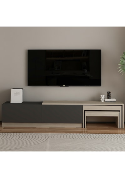 Nest Tv Sehpası Modern Tasarım,2 Kapaklı Depolama Ve İkili Zigon Sehpa İle Fonksiyonel Mobilya Traverten Nest Tv Sehpası Modern Tasarım,2 Kapaklı Depolama Ve İkili Zigon Sehpa İle Fonksiyonel Mobilya Traverten