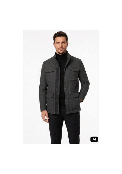 İgs Siyah Regular Fit Standart Kalıp Dik Yaka Balıksırtı Desenli Kapitoneli Mont-26256
