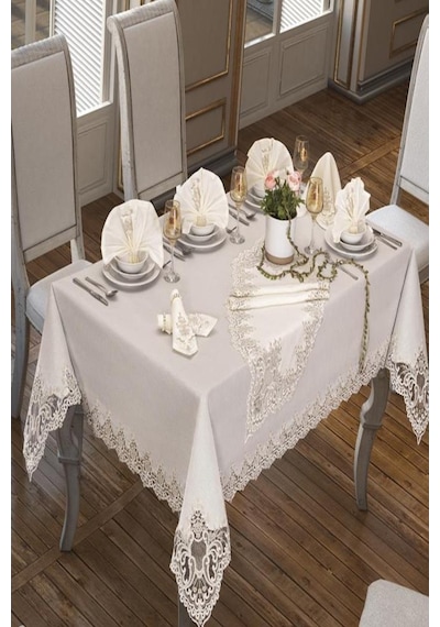 Sümbül Masa Örtüsü 160X260 Cm 26 Parça Krem (541545615)
