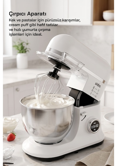 Smx-2773 / Beyaz / Dijital Ekranlı Zaman Ayarlı Stand Mikser / 7.5 Litre / 1500w